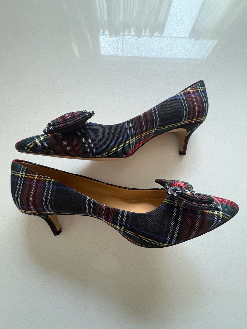J Crew Plaid Bow Pointed-Toe Kitten Heel Pumps - Women, New - Picture 2 of 6